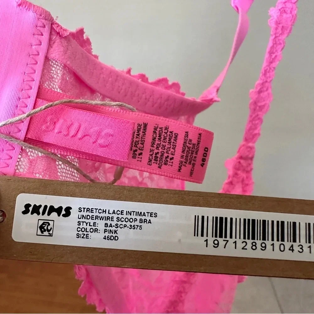 Skims Stretch‎ lace Intimates Underwire Scoop bra Pink BA-SCP-3575 size 46DD - Picture 4 of 8